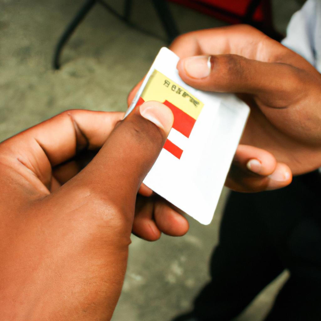 Person handing over ID card