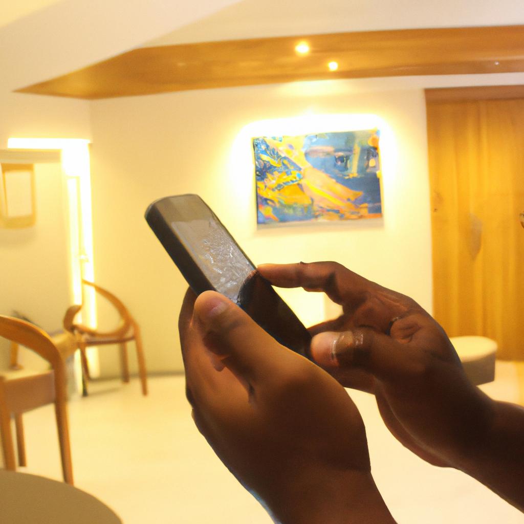 Person using smartphone at hotel